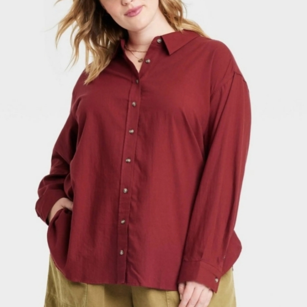 NWT Universal Thread Cotton Buttondown In Burgundy Size 4X